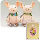 ぬいぐるみ電報 ブタのピンクのウェディング ペア★Mサイズ(25cm)★ 台紙:ロイヤルマーガレットイエロー